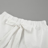 Women Spring and Summer Casual white sleeveless round neck vest lace-up shorts Two Piece Set