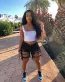 Women Spring and Summer Ripped Denim Shorts