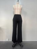 Women spring summer casual solid pleated trousers
