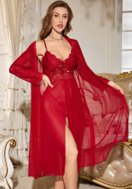 Women Mesh See-Through Nightgown Sexy Lingerie Two Piece Set Women Mesh See-Through Nightgown Sexy Lingerie Two Piece Set