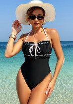 Women bikini bikini white and black contrast Strapless Lace-Up one-piece swimsuit