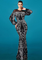 Women Long Sleeve Round Neck Formal Party Sequin Bodycon Fishtail Evening Dress Women Long Sleeve Round Neck Formal Party Sequin Bodycon Fishtail Evening Dress