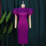 Women Style Bell Bottom Sleeve Backless Formal Party Dress