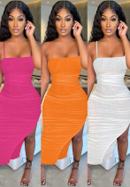 Women sexy suspender mesh See-Through pleated slit dress Women sexy suspender mesh See-Through pleated slit dress