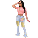 Women Ripped Tassel Denim Bell Bottom Pants