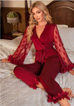 Women Sexy Lace Bell Bottom Sleeve Top and Pants Sexy Lingerie Two Piece Set Women Sexy Lace Bell Bottom Sleeve Top and Pants Sexy Lingerie Two Piece Set