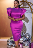 Women Style Bell Bottom Sleeve Backless Formal Party Dress