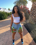 Women Spring and Summer Ripped Denim Shorts