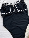 Women bikini bikini white and black contrast Strapless Lace-Up one-piece swimsuit