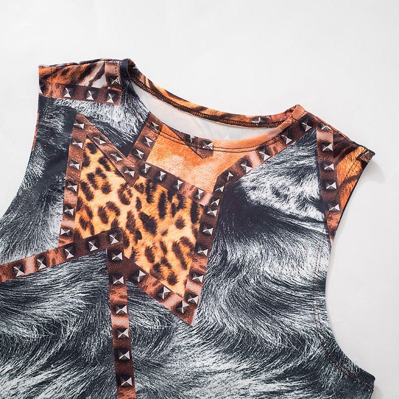 Leopard Print Sleeveless Crop Top & Shorts Two-Piece Set