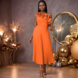 Women One Shoulder Slash Shoulder Formal Party Pleated Dress