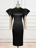 Women Style Bell Bottom Sleeve Backless Formal Party Dress