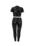 Women Sexy Long Sleeve Hollow Out Top and Pants Two Piece Set