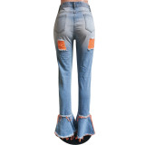 Women Ripped Tassel Denim Bell Bottom Pants