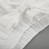 Women Spring and Summer Casual white sleeveless round neck vest lace-up shorts Two Piece Set