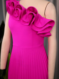 Women One Shoulder Slash Shoulder Formal Party Pleated Dress