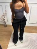 Women spring summer casual solid pleated trousers