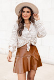 Women ruffle irregular Pu-Leather skirt