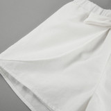 Women Spring and Summer Casual white sleeveless round neck vest lace-up shorts Two Piece Set
