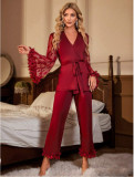 Women Sexy Lace Bell Bottom Sleeve Top and Pants Sexy Lingerie Two Piece Set