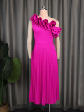 Women One Shoulder Slash Shoulder Formal Party Pleated Dress