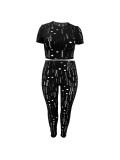 Women Sexy Long Sleeve Hollow Out Top and Pants Two Piece Set