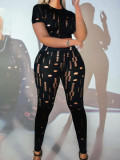 Women Sexy Long Sleeve Hollow Out Top and Pants Two Piece Set