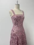 Women Sequin Flower Embroidery Slit Party Dress