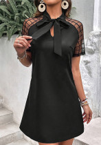 Floating Collar Plaid Mesh Short Sleeve Casual Dress