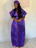 Muslim Jacquard Robe African Women's Clothing Plus Size Dress With Headscarf