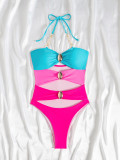 Women's Three-Color Patchwork Sexy Tight Fitting Bikini One-Piece Swimsuit
