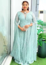 African Fashion Women's V-Neck Sequin Dress Plus Size Formal Party Dress