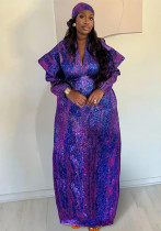 Muslim Jacquard Robe African Women's Clothing Plus Size Dress With Headscarf