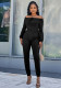Women Fall/Winter Sexy Solid Color Off Shoulder Lace-Up Long Sleeve Jumpsuit