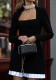 Elegant Contrast Color Patchwork Black Long Sleeve Square Collar High Waist Dress