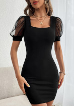 Square Neck Lantern Sleeve Short Dress Square Neck Lantern Sleeve Short Dress