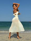 Solid Color Sexy Mesh Long Skirt Two-Piece Bikini Swimsuit