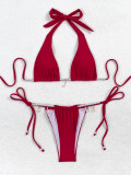 Red Pearl Jewelry Sexy Low Back Two-Piece Bikini Swimsuit