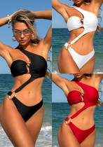 Sexy Hollow Solid Color Accessories One-Piece  Bikini Swimsuit