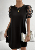 Mesh Applique Lantern Sleeve Casual Dress