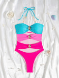 Women's Three-Color Patchwork Sexy Tight Fitting Bikini One-Piece Swimsuit