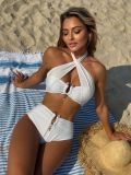 Solid Color Accessories Sexy High Waist Halter Two Pieces Bikini Swimsuit