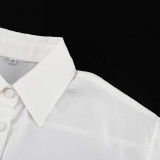 Turndown Collar Short Sleeve Shirt Fashion Ruffled Cake Skirt Two Piece Set