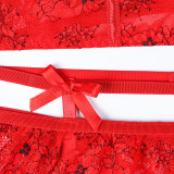 Women Red Lace See-Through Sexy Lingerie Set