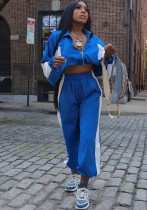 Women Casual Long Sleeve Zipper Top Drawstring Straight Pants Two-piece Set Women Casual Long Sleeve Zipper Top Drawstring Straight Pants Two-piece Set