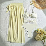 Solid Color Sexy Mesh Long Skirt Two-Piece Bikini Swimsuit