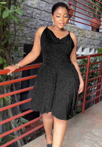 Women Solid Suspender Sexy Backless Dress