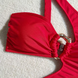 Sexy Hollow Solid Color Accessories One-Piece  Bikini Swimsuit