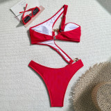 Sexy Hollow Solid Color Accessories One-Piece  Bikini Swimsuit