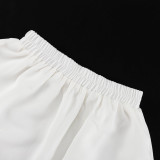 Turndown Collar Short Sleeve Shirt Fashion Ruffled Cake Skirt Two Piece Set